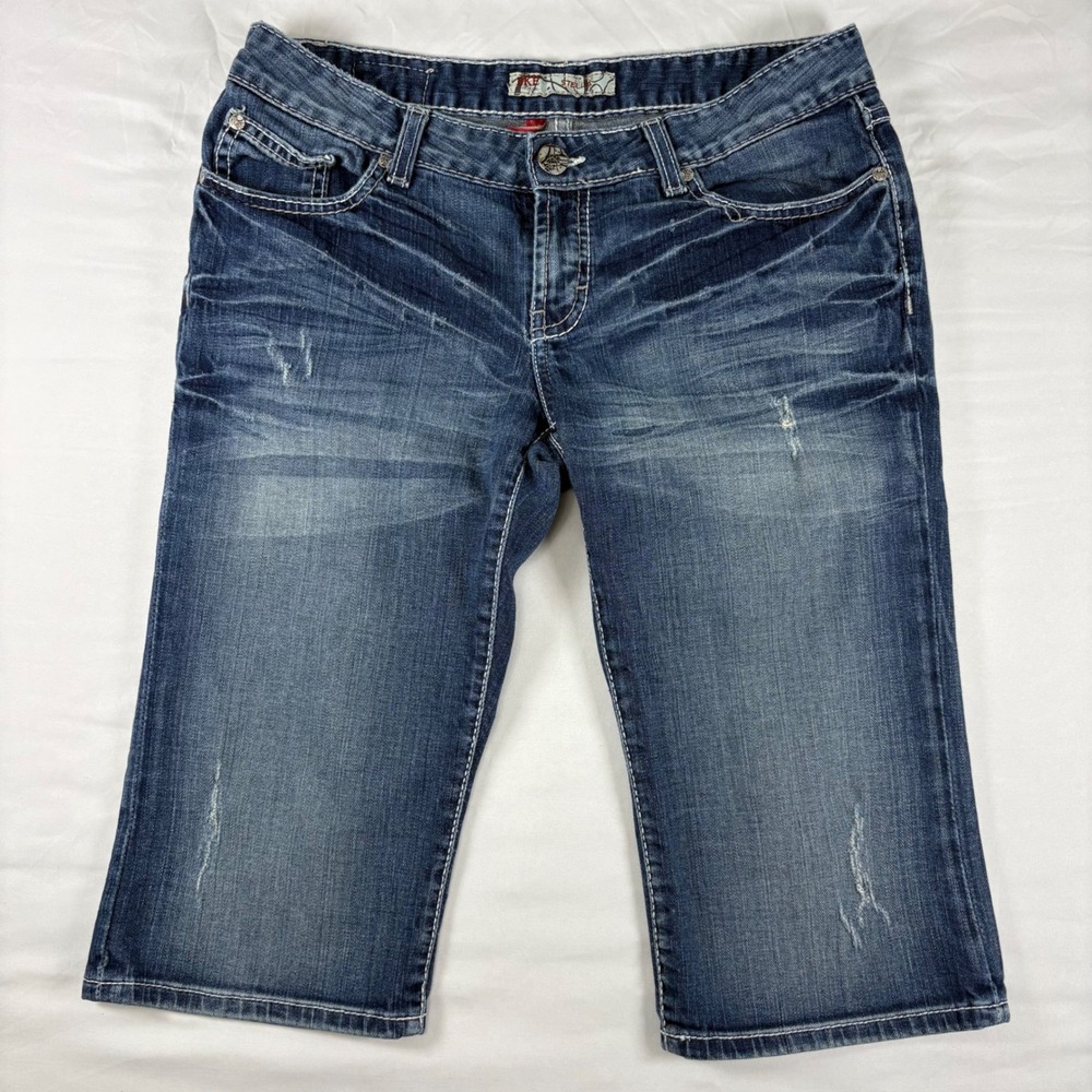 BKE‎ Stella Denim Capris Womens 31 Blue Distressed Embellished Cropped BK19107